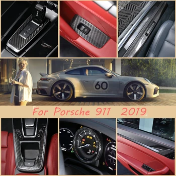 Для Porsche 911 992 2019-2022 Внутренняя дверь из настоящего Углеродного волокна, Центральная панель управления, Накладка на порог, Наклейки, Аксессуары