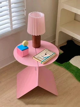 Допаминово-розовый Журнальный столик Y2K Кремового цвета, Прикроватный угловой столик, Стеллаж для хранения журналов, Мебель для дома, Диван, приставной столик