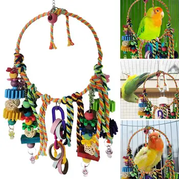 Жевательная игрушка для птиц, устойчивый к укусам деревянный блок, веревочный узел для попугая-попугайчика
