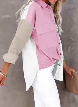 Женская вельветовая рубашка с длинным рукавом и воротником на пуговицах, негабаритная легкая куртка, топы