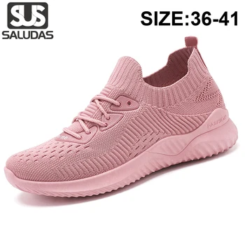 Женская обувь SALUDAS, повседневные кроссовки, дышащая легкая женская обувь для ходьбы, вязаные носки, обувь, вулканизированная обувь