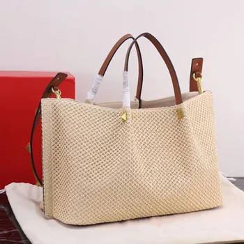 Женская сумка-Тоут Большой Емкости, Дорожные Сумки для покупок, Высококачественная Кожаная Холщовая сумка из Лафита, Модный Дизайн, через плечо, через плечо
