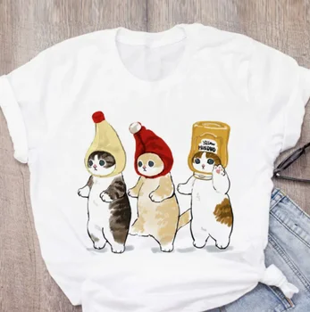 Женская футболка NB16 с милым котом, забавная футболка с героями мультфильмов, футболка с принтом 90-х, модный эстетичный топ, футболка женская
