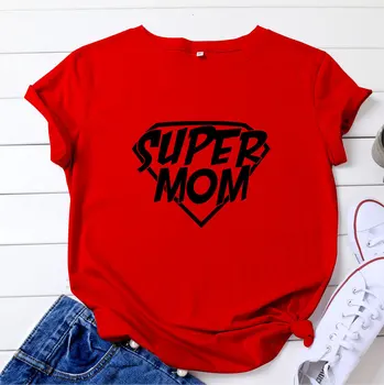 Женская футболка с принтом Супер Мамы, Короткий Рукав, O-Образный Вырез, Свободная Женская футболка, Женская Футболка, Топы, Camisetas Mujer