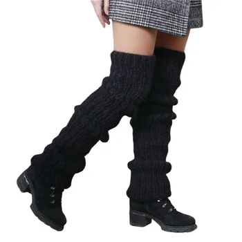 Женские Пушистые Гетры кабельной вязки, Вязаные Длинные Носки, Пушистая Грелка для ног, Готические носки для зимних ботинок, связанные крючком