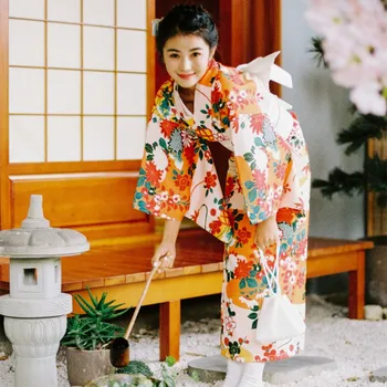 Женский халат Юката, Японское классическое кимоно, 5 шт./компл., винтажное платье с красивым цветочным принтом, одежда для косплея/выступлений