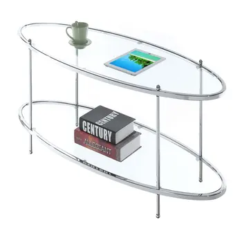 Журнальный столик из овального стекла Crest 2 уровня, стекло/хром