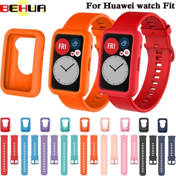 Защита экрана BEHUA Чехол для часов с ремешком для Huawei Watch Fit Мягкий ремешок Защитная крышка Бампер Чехлы Аксессуары для браслетов