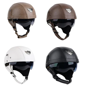 Защитный шлем для езды на мотоцикле, кожаный ретро-полушлем, 3C Сертифицированное противоскользящее износостойкое съемное снаряжение для верховой езды