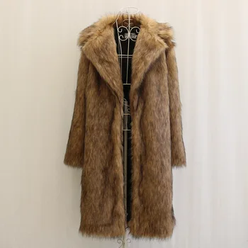 Зимняя теплая куртка из искусственного меха, мужская толстая длинная куртка большого размера, винтажный зимний костюм большого размера, мужские меховые пальто