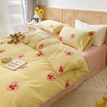 Идиллическое шикарное саржевое стеганое одеяло для девочек из четырех частей на корейской хлопчатобумажной кровати с прекрасным принтом