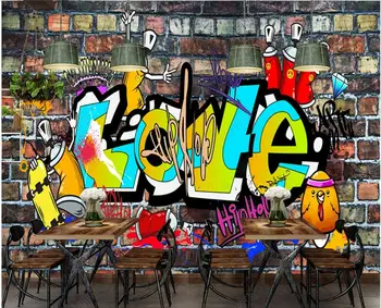 Изготовленная на заказ фотообоя 3d обои Ретро кирпичная стена тренд уличное граффити аэрозольная живопись KTV обои для гостиной для стен 3 d