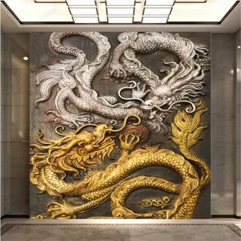 Изготовленные на заказ фотообои с 3D тисненым драконом в китайском стиле для роскошного домашнего декора, Настенные обои для входа в ресторан отеля, настенные обои для прохода 3D