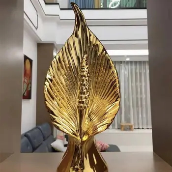 Изящное керамическое украшение с золотыми листьями, украшение для гостиной, Офиса, аксессуары для украшения дома, скульптура, современное искусство