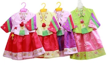 Имитация лета для девочек Ханбок, Шелковые розы, разноцветные рукава, платье Ханбок, фестивальные костюмы