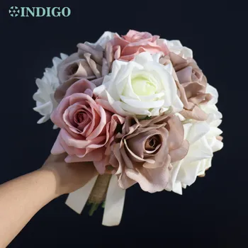 ИНДИГО-Круглый Букет ручной работы, Кофейная роза, 360 градусов, Искусственный цветок невесты на свадьбу, Украшение домашнего стола, Подарок для мероприятия
