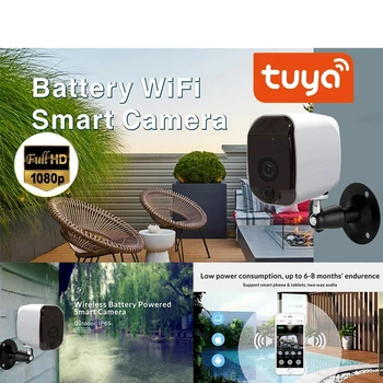 Камера Tuya WiFi с питанием от аккумулятора 1080P HD, Наружная Беспроводная IP-камера безопасности, Защита От непогоды, Сигнализация PIR, Запись аудио