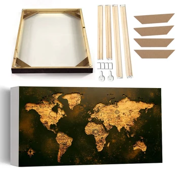 Картина на холсте с картой мира из черного Золота в рамке, Винтажная игровая карта, настенное художественное изображение, абстрактный плакат для гостиной, домашний декор