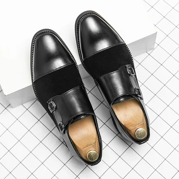Классическая высококачественная модная повседневная деловая обувь с острым носком, мужская обувь с пряжкой, строгая обувь для костюмов с острым носком, размер 38-48