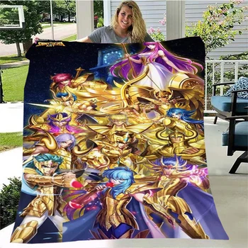 Классическое одеяло с принтом золотого Святого Воина из мультфильма, модная мягкая теплая детская шаль, диван, супер мягкое фланелевое одеяло