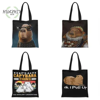 Клубные сумки Capybara с милым рисунком, Большая вместительность для женщин, сумка для хранения покупок, холщовая экологичная складная сумка