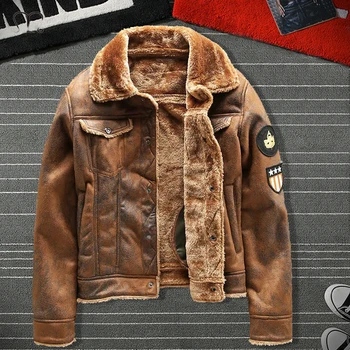 Кожаная куртка пилота ВВС, мужская Плюс Бархатная утолщенная куртка из искусственной кожи, мужское меховое пальто, верхняя одежда, осень-зима, мужская одежда