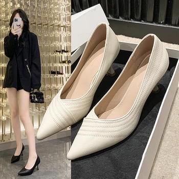 Коллекция 2023 года, весенне-осенняя новинка, пикантная женская обувь на тонком каблуке с острым носком 7,5 см, французские тонкие туфли