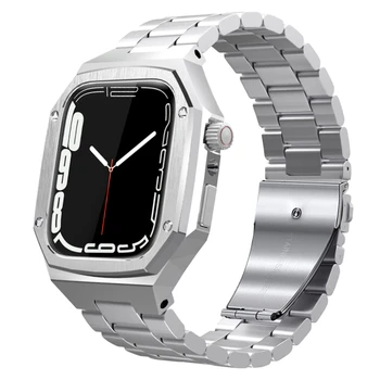 Комплект для модификации металла из нержавеющей стали для Apple watch 8 7 45 мм, высококачественный сменный браслет для iwatch серии 6 5 4 SE 44 мм