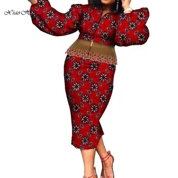 Комплект из 2 предметов, Женская Африканская одежда, модные укороченные топы и юбки с длинными рукавами, Женский комплект с африканской юбкой, Африканский костюм Outifits WY7241