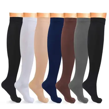Компрессионные носки, однотонные мужские носки до колена, для путешествий при варикозном расширении вен, для поддержки ног Медсестры, для циркуляции крови, Спортивные носки для бега, Чулки