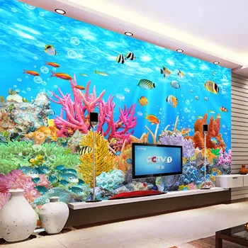Коралловый подводный мир Пользовательские 3D фотообои Гостиная Спальня Ванная комната Водонепроницаемая самоклеящаяся настенная наклейка Наклейки на стены