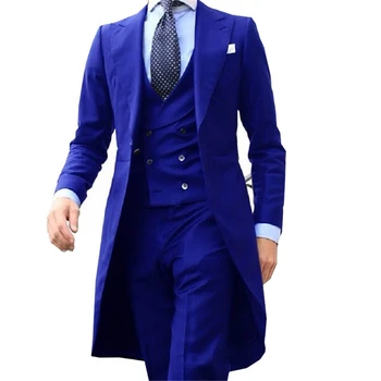 Королевский синий длинный фрак, 3 предмета, Джентльменский мужской костюм, Блейзер для курения, Rosa Hombre, Блейзер Verde Hombre