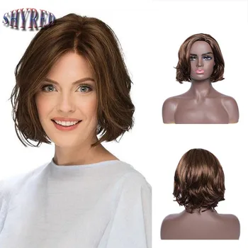 Короткий Коричневый Волнистый Боб, Синтетические парики коричневого цвета для женщин, натуральная челка, Термостойкий парик, повседневная одежда, Кудрявые волосы для косплея
