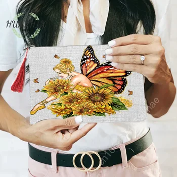 Косметичка с подсолнухом и бабочкой для освежения красивого женского макияжа, косметички для путешествий на открытом воздухе, Портативный набор туалетных принадлежностей