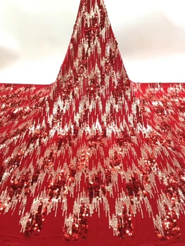 Красная Африканская кружевная ткань 2022, Высококачественная Кружевная Вышитая Нигерийская французская Кружевная ткань, вечернее платье с блестками J3525