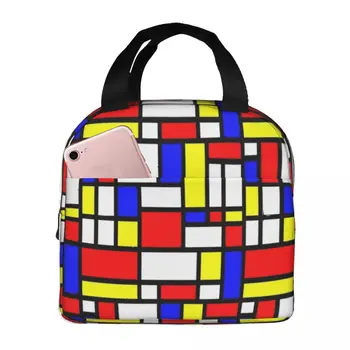 Красочная сумка для ланча с геопринтом, Геометрическая лоскутная модная коробка для ланча, Пляжная Портативная сумка-тоут, сумки для еды, сумка-холодильник с принтом