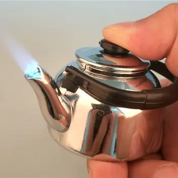 Креативная металлическая зажигалка в форме чайника, мини-ветрозащитная надувная зажигалка, мужские украшения