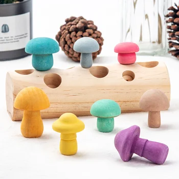 Креативные деревянные Радужные кубики, игра по сбору грибов, Развивающие игрушки Монтессори, подбор формы, Сборка, Захват