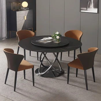 Круглый стол из Скандинавской Светлой Роскошной каменной плиты, Современная Простая Бытовая Комбинированная мебель для обеденного стола и стула с мраморной столешницей