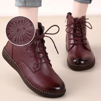 Лаконичные кожаные ботильоны для женщин, Дизайнерские туфли-оксфорды, Красные ботильоны Fury, Женские короткие плюшевые зимние ботинки, Женская зимняя обувь