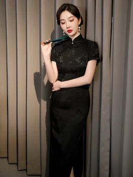 Летнее Сексуальное Улучшенное платье Чонсам в китайском традиционном стиле в стиле Ретро, Элегантное Модное Длинное Ципао для женщин