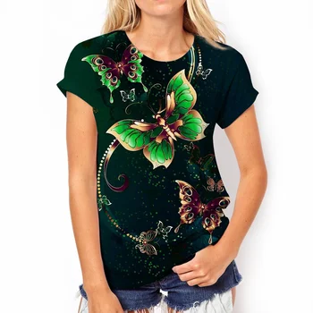 Летняя Женская футболка с 3D-принтом Бабочки, модные топы в стиле Харадзюку с роскошной графикой, Женская футболка с короткими рукавами, одежда оверсайз