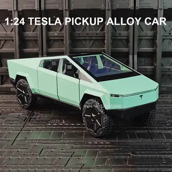 Масштаб 1/24 Tesla Пикап Из сплава, Модель автомобиля, Изготовленная на заказ, Металлическая Игрушка, Имитация внедорожных транспортных средств, Коллекция Звука и Света, Подарки для Детей