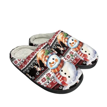 Милая шляпа Санта-Клауса с принтом Снеговика, Зимние Домашние И Уличные Теплые Хлопчатобумажные тапочки, Удобная обувь на плоской подошве, Креативный Рождественский подарок Унисекс