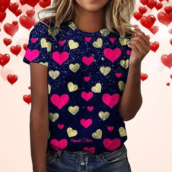Модная футболка для женщин с принтом любви, футболка для красивых девушек, футболка с круглым вырезом и коротким рукавом для отдыха, уличная женская футболка, топ