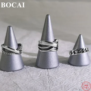 Модное кольцо из стерлингового серебра BOCAI S925 2022, Новое модное Твистовое многослойное Нерегулярное пересечение, Ювелирные изделия из чистого Серебра для женщин
