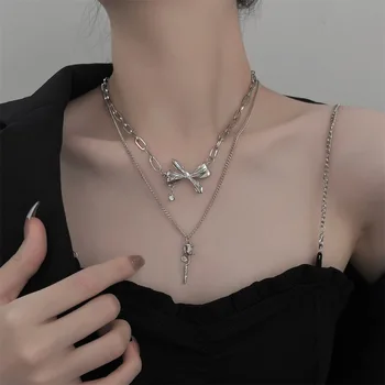 Модное Многослойное Блестящее ожерелье с бабочкой, Изысканное Двухслойное ожерелье с цепочкой на ключицу, ювелирные изделия для дам в подарок