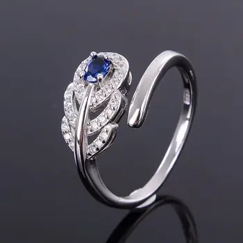 Модное Серебряное кольцо с перьями с драгоценным камнем 3 мм * 4 мм, Натуральное Сапфировое кольцо, 925 Серебряных ювелирных изделий с сапфиром, подарок для женщины