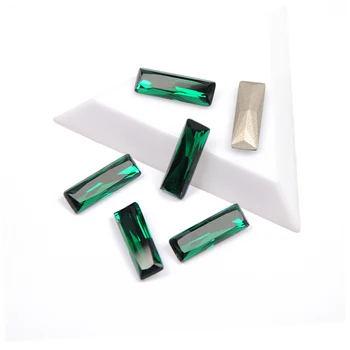 Модные кристаллы изумрудного цвета в форме багета принцессы 5x15 мм 7x21 мм Стеклянные камни для 3D-дизайна ногтей
