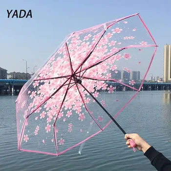 Модный Прозрачный зонт YADA 2023, складной зонт от дождя, цветущая вишня, зонт для мужчин и женщин, складные зонты YS210031